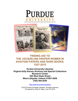 Finding Aid to the Jacqueline Kruper Women in Aviation Papers and Rare Books, 1927-2015