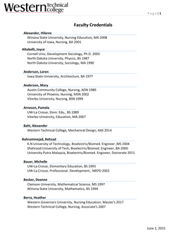 Western Technical College Faculty Credentials