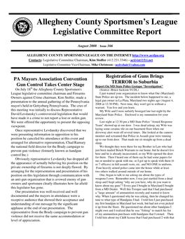 Allegheny County Sportsmen's League Legislative Committee Report