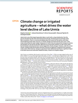 What Drives the Water Level Decline of Lake Urmia Stephan Schulz 1*, Sahand Darehshouri1, Elmira Hassanzadeh2, Massoud Tajrishy3 & Christoph Schüth1