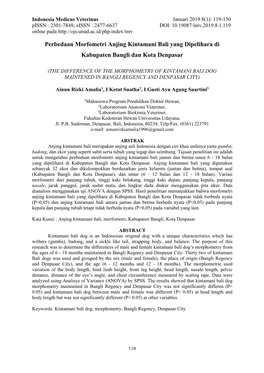 Perbedaan Morfometri Anjing Kintamani Bali Yang Dipelihara Di Kabupaten Bangli Dan Kota Denpasar