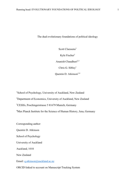 Evolutionary Foundations of Political Ideology 1