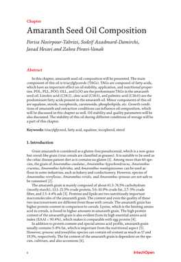 Amaranth Seed Oil Composition Parisa Nasirpour-Tabrizi, Sodeif Azadmard-Damirchi, Javad Hesari and Zahra Piravi-Vanak