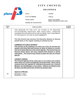 01-06-11 4:36 PM - Page 1 CITY COUNCIL - Monday, January 10, 2011