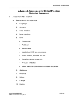 Advanced Assessment in Clinical Practice: Abdominal Assessment