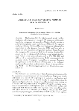 Molecular Basis Governing Primary Sex in Mammals