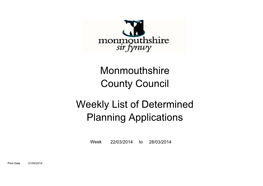 Monmouthshire County Council Weekly List of Determined Planning Applications