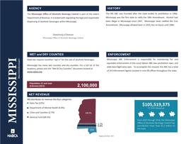 Mississippi Office of Alcoholic Beverage Control Is Part of the State’S the MS ABC Was Founded After the State Ended Its Prohibition in 1966