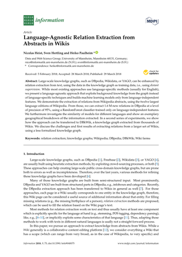 Language-Agnostic Relation Extraction from Abstracts in Wikis