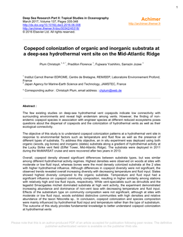 Copepod Colonization of Organic and Inorganic Substrata at a Deep-Sea Hydrothermal Vent Site on the Mid-Atlantic Ridge