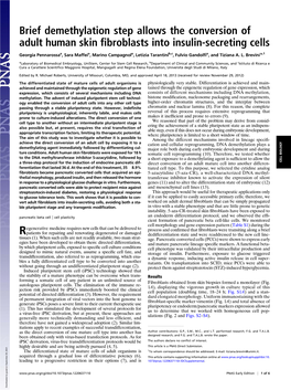 Brief Demethylation Step Allows the Conversion of Adult Human Skin ﬁbroblasts Into Insulin-Secreting Cells