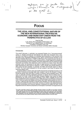 The Legal and Constitutional Nature of the New International Treaties on Economic and Monetary Union from the Perspective of Eu Law