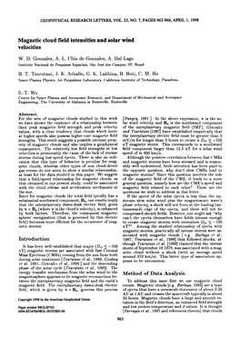 Magnetic Cloud Field Intensities and Solar Wind Velocities