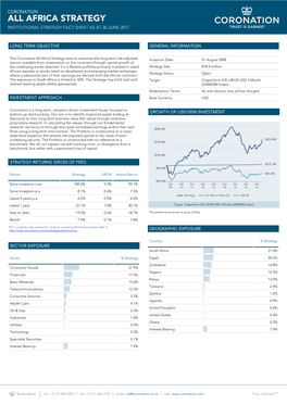 All Africa Strategy Institutional Strategy Fact Sheet As at 30 June 2017