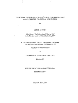 The Role of the Parabrachial/Kolliker Fuse Respiratory Complex in the Control of Respiration