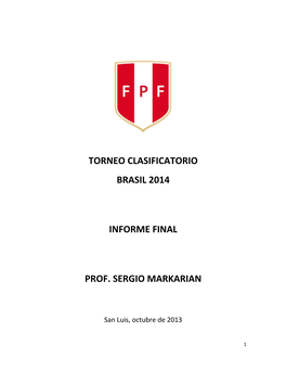 Torneo Clasificatorio Brasil 2014 Informe Final Prof
