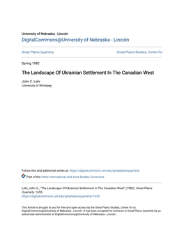 The Landscape of Ukrainian Settlement in the Canadian West