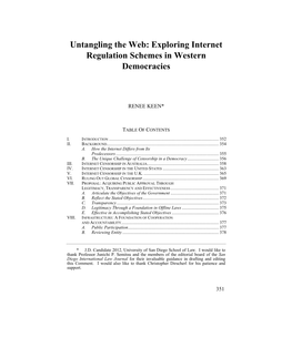 Untangling the Web: Exploring Internet Regulation Schemes in Western Democracies