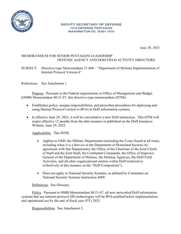 DOD Memorandum: Department of Defense Implementation of Internet