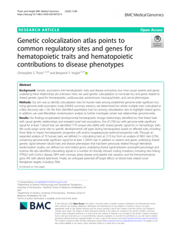 Genetic Colocalization Atlas Points to Common Regulatory Sites and Genes for Hematopoietic Traits and Hematopoietic Contributions to Disease Phenotypes Christopher S