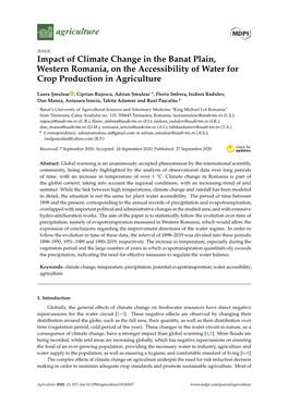 Impact of Climate Change in the Banat Plain, Western Romania, on the Accessibility of Water for Crop Production in Agriculture