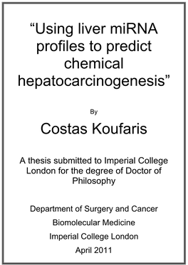 Using Liver Mirna Profiles to Predict Chemical Hepatocarcinogenesis”