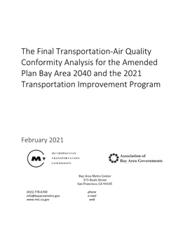 Transportation Air Quality Conformity Analysis for the Amended Plan Bay