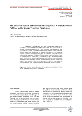 The Electoral System of Bosnia and Herzegovina Suvremene TEME, (2009.) God
