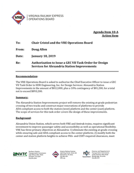 Authorization to Issue a GEC VII Task Order for Design Services for Alexandria Station Improvements