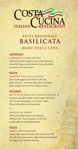 Basilicata Menu Della Cena