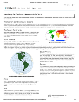 The World's Continents and Oceans the Seven Continents