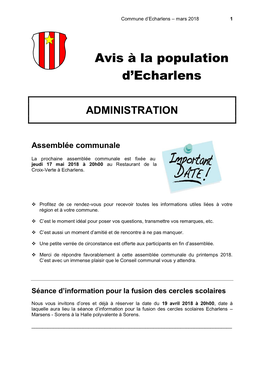 Avis À La Population D'echarlens