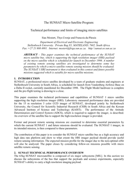 The SUNSAT Micro Satellite Program