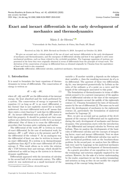 Exact and Inexact Differentials in the Early Development of Mechanics