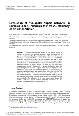 Evaluation of Hub-Spoke Airport Networks in Sumatra Island, Indonesia to Increase Efficiency of Air Transportation