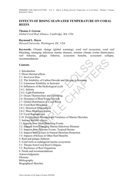 Effects of Rising Seawater Temperature on Coral Reefs - Thomas J