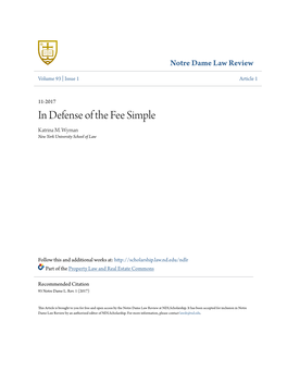 In Defense of the Fee Simple Katrina M