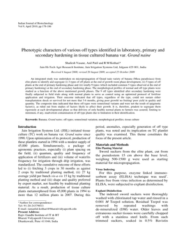 Phenotypic Characters of Various Off Types Identified in Laboratory, Primary and Secondary Hardening in Tissue Cultured Banana Var