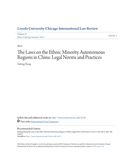 The Laws on the Ethnic Minority Autonomous Regions in China: Legal Norms and Practices Haiting Zhang