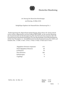 16.03.2010: Änderungsantrag 17/1011 Zu