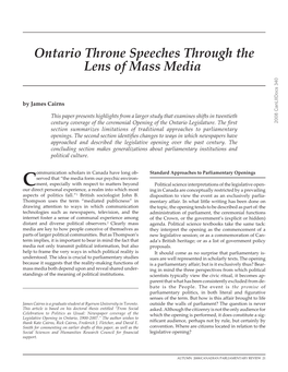 Ontario Throne Speeches Through the Lens of Mass Media