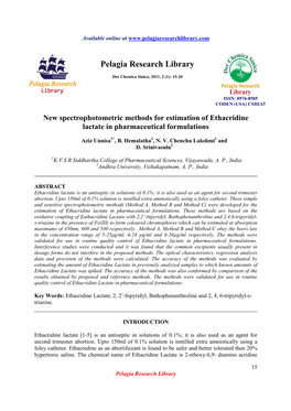 New Spectrophotometric Methods for Estimation of Ethacridine Lactate in Pharmaceutical Formulations