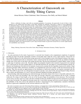 A Characterization of Guesswork on Swiftly Tilting Curves Ahmad Beirami, Robert Calderbank, Mark Christiansen, Ken Duffy, and Muriel Medard´