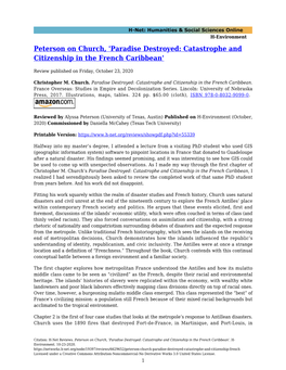 Paradise Destroyed: Catastrophe and Citizenship in the French Caribbean'