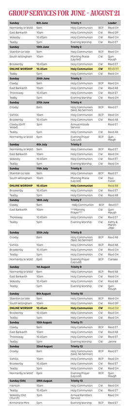 Group Services for June - August 21