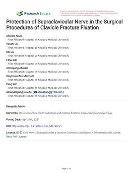 Protection of Supraclavicular Nerve in the Surgical Procedures of Clavicle Fracture Fixation