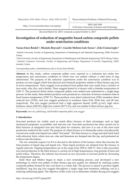 Investigation of Reduction of Magnetite Based Carbon Composite Pellets Under Semi-Fusion Conditions