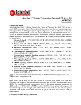 Genequery™ Human Transcription Factors Qpcr Array