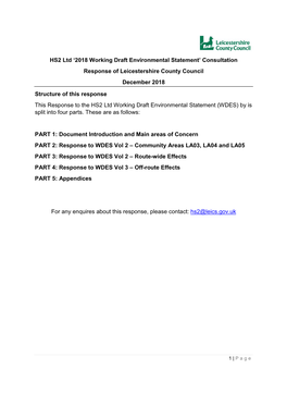HS2 Ltd ‘2018 Working Draft Environmental Statement’ Consultation Response of Leicestershire County Council December 2018