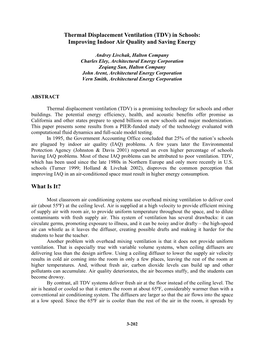 Thermal Displacement Ventilation (TDV) in Schools: Improving Indoor Air Quality and Saving Energy